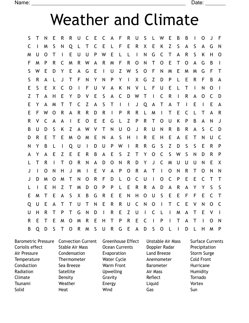 Weather and Climate Word Search