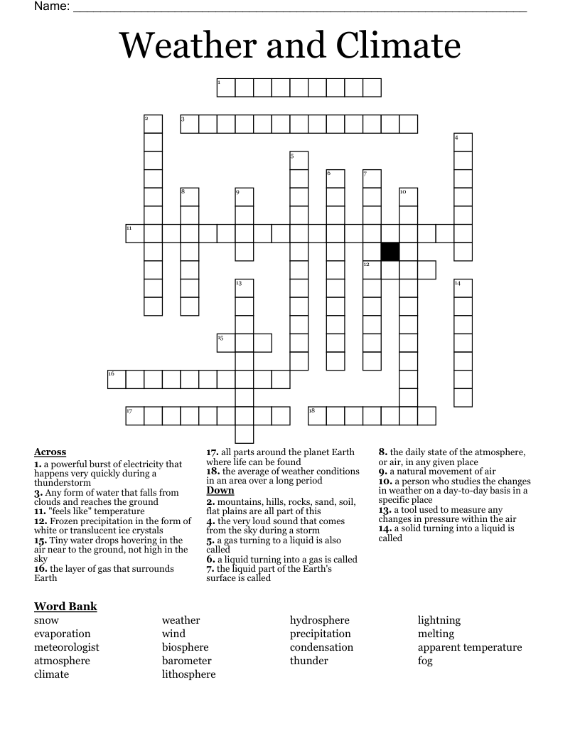 Weather and Climate Crossword