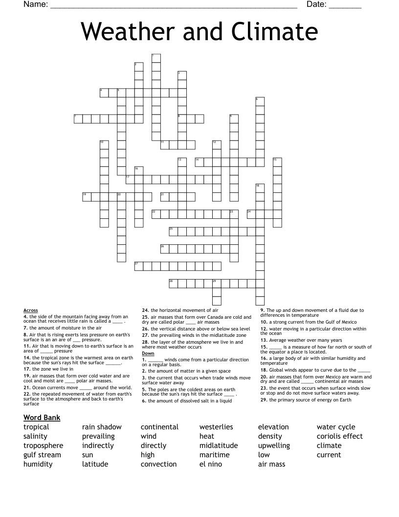 Weather and Climate Crossword