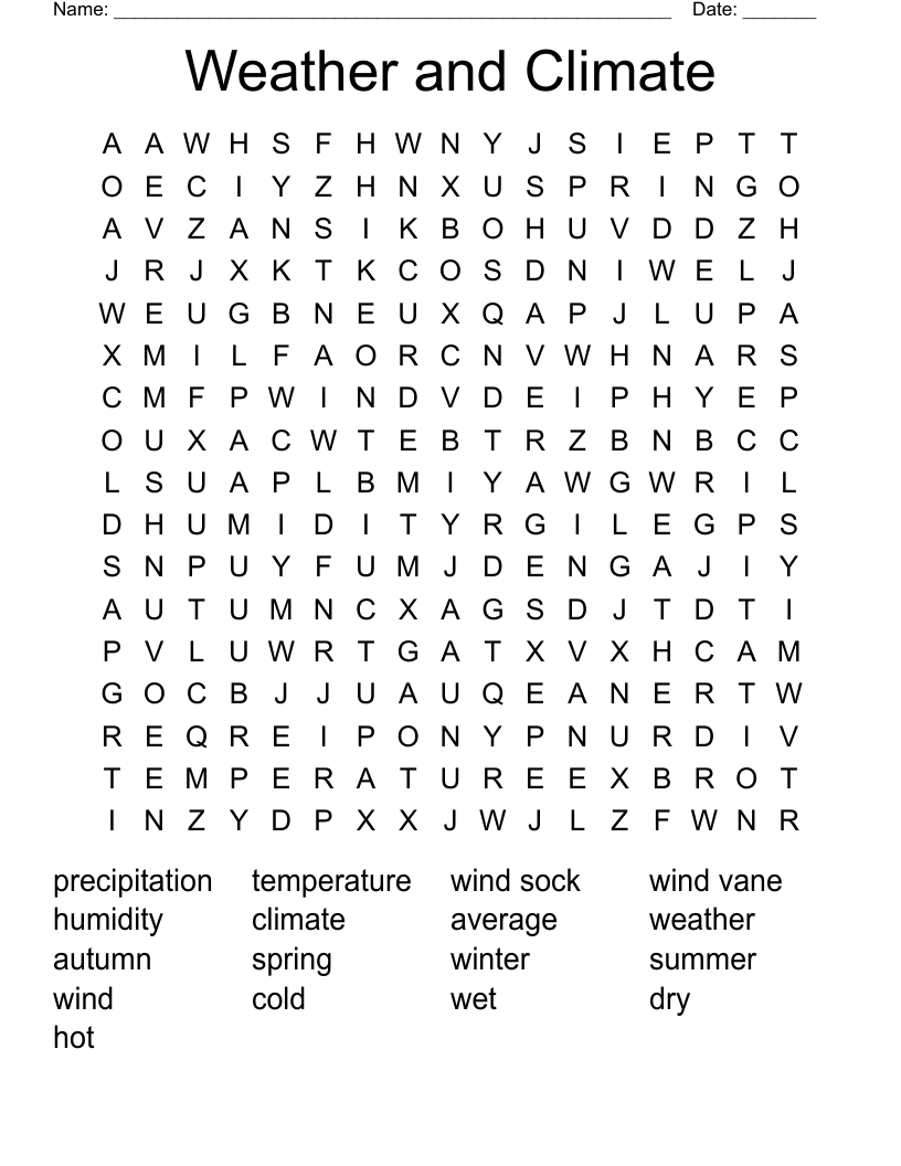 Weather and Climate Word Search