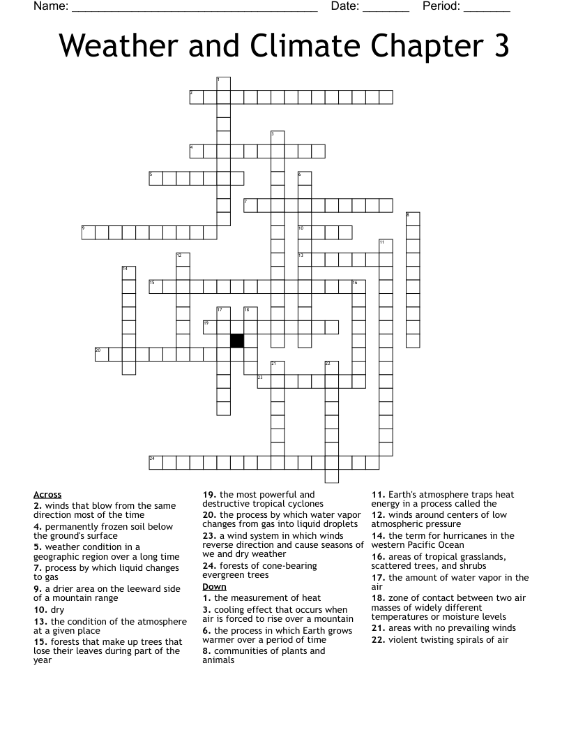Weather and Climate Chapter 3 Crossword