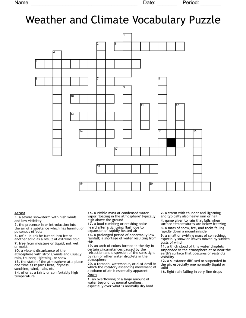 Weather and Climate Vocabulary Puzzle Crossword