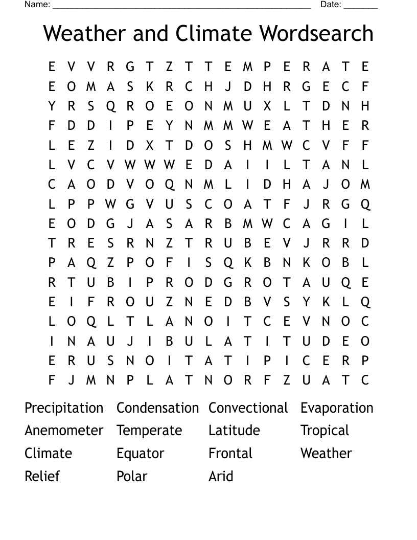 Weather and Climate Wordsearch