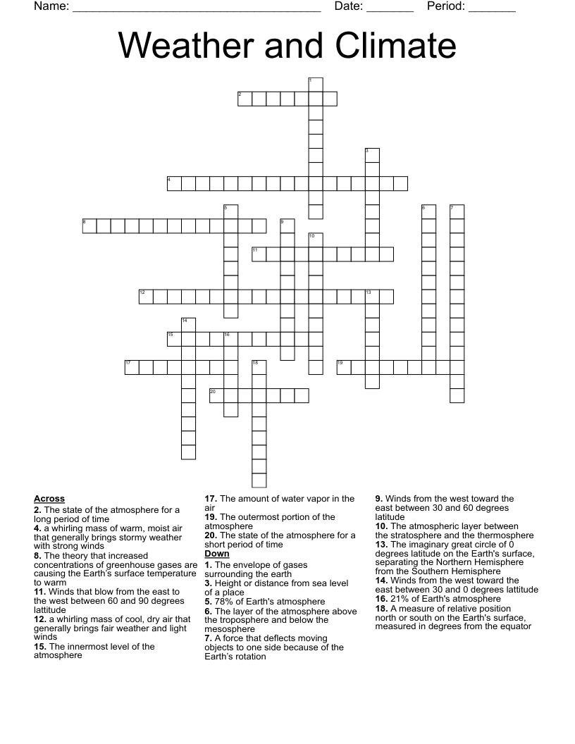 Weather and Climate  Crossword