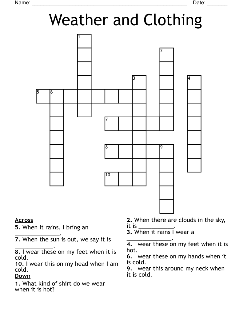 Weather and Clothing Crossword