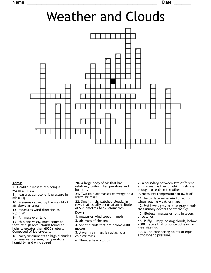 Weather and Clouds Crossword