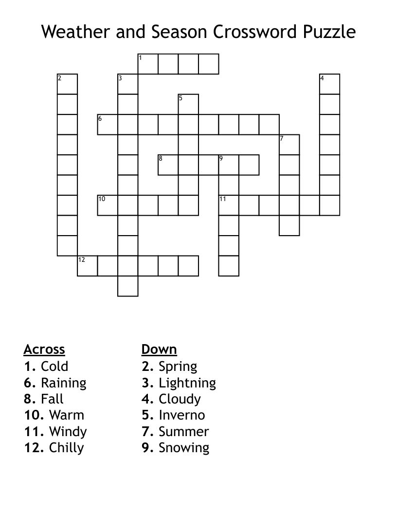Weather and Season Crossword Puzzle