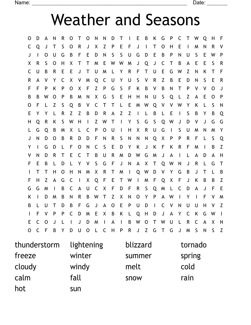 Weather and Seasons Word Search