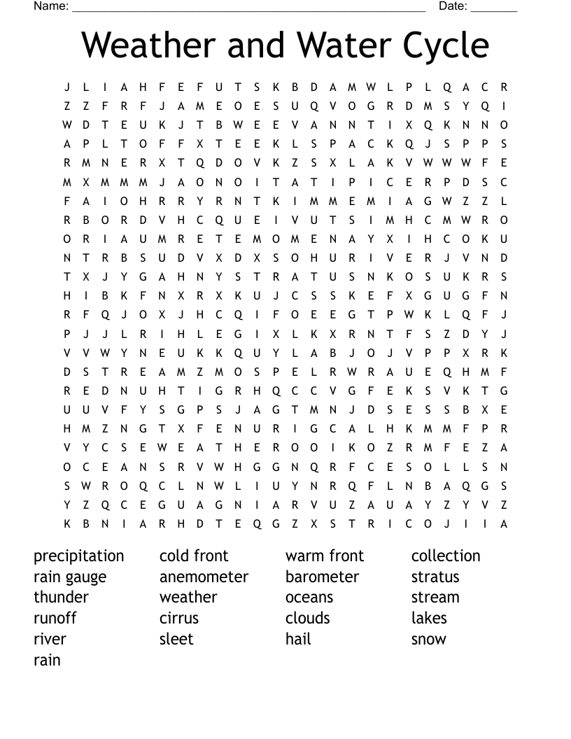 Weather and Water Cycle Word Search