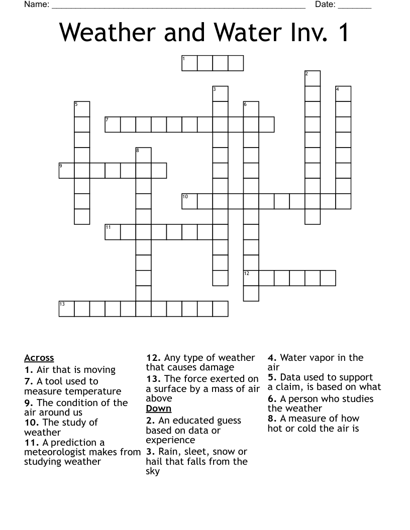 Weather and Water Inv. 1 Crossword