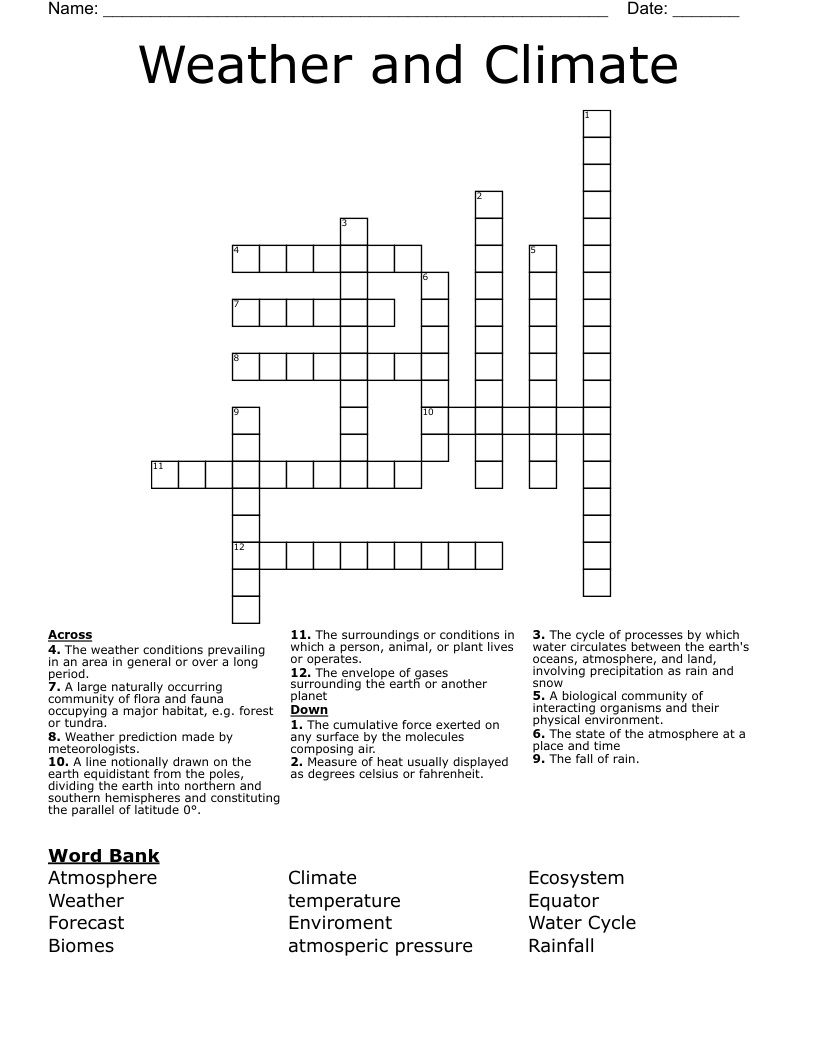 Weather and  Climate  Crossword