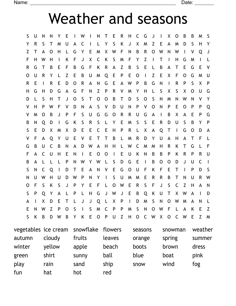 Weather and seasons Word Search