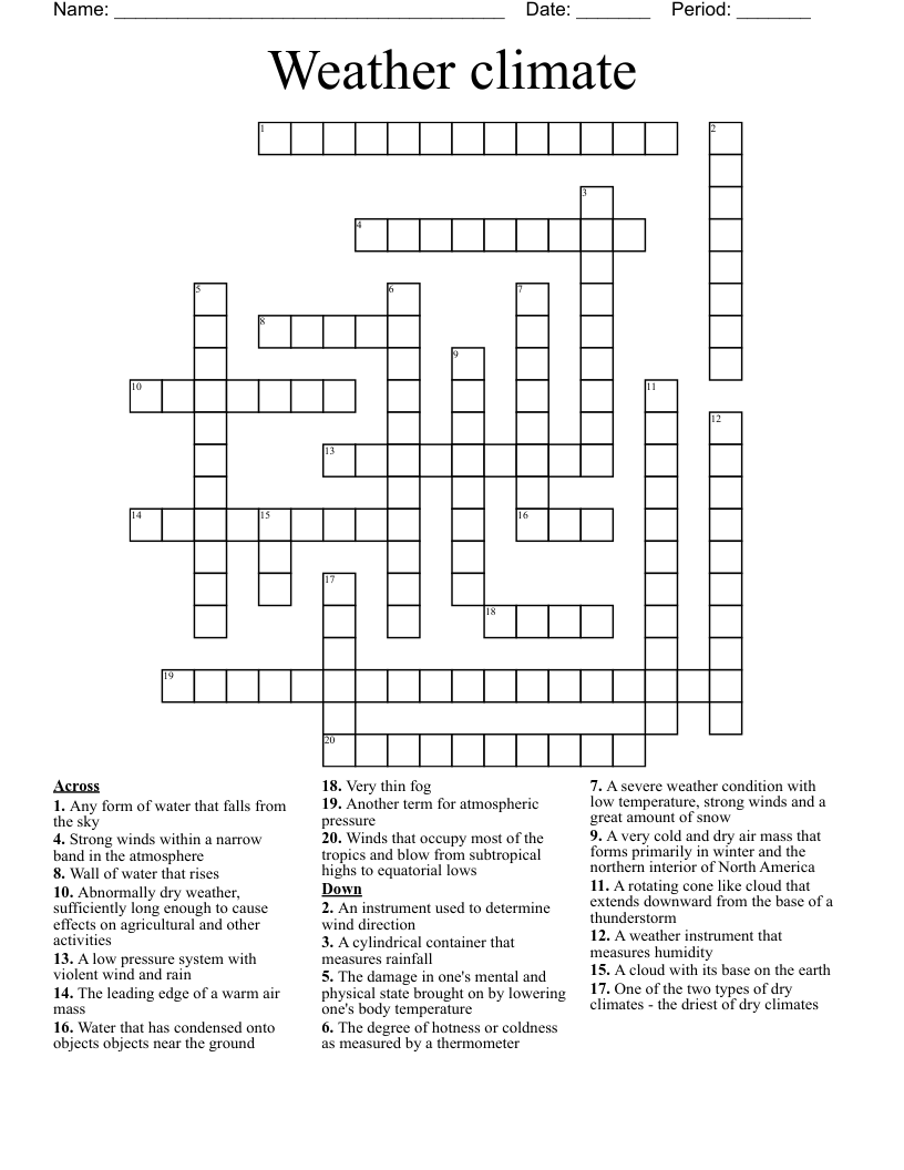 Weather climate  Crossword