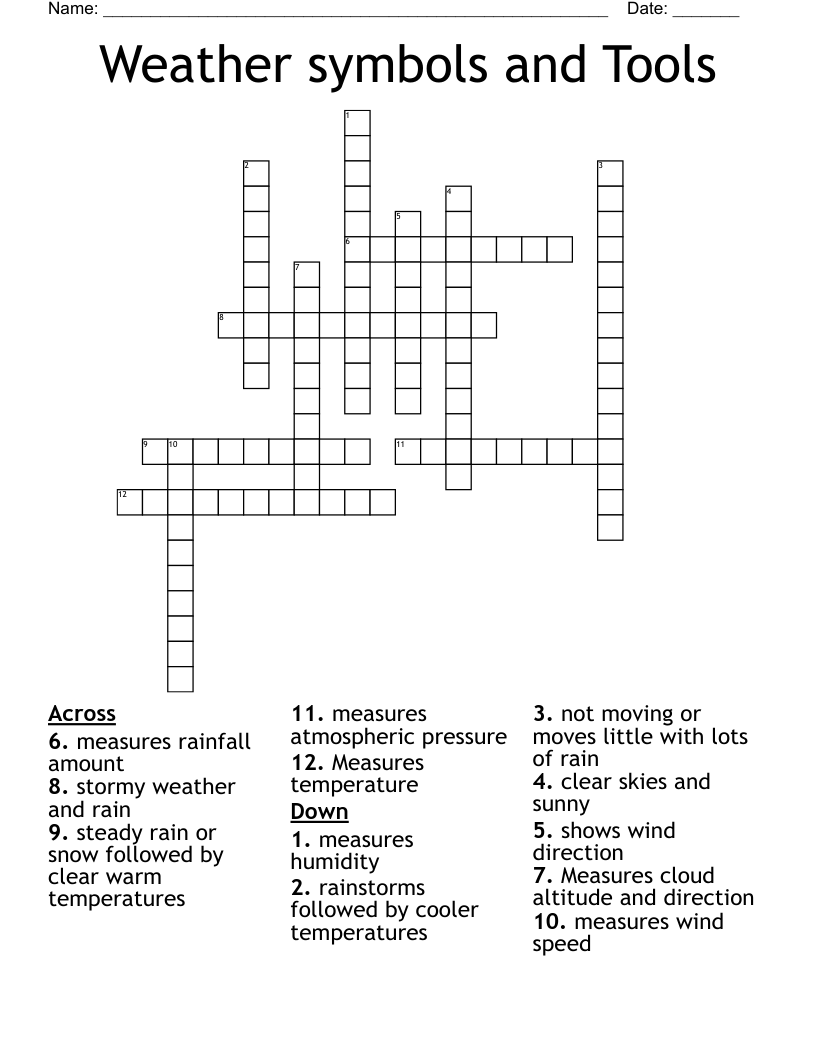 Weather symbols and Tools Crossword