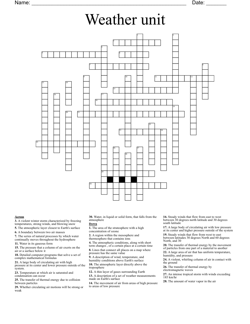 Weather unit Crossword