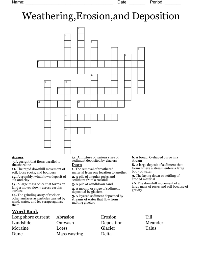 Weathering,Erosion,and Deposition  Crossword