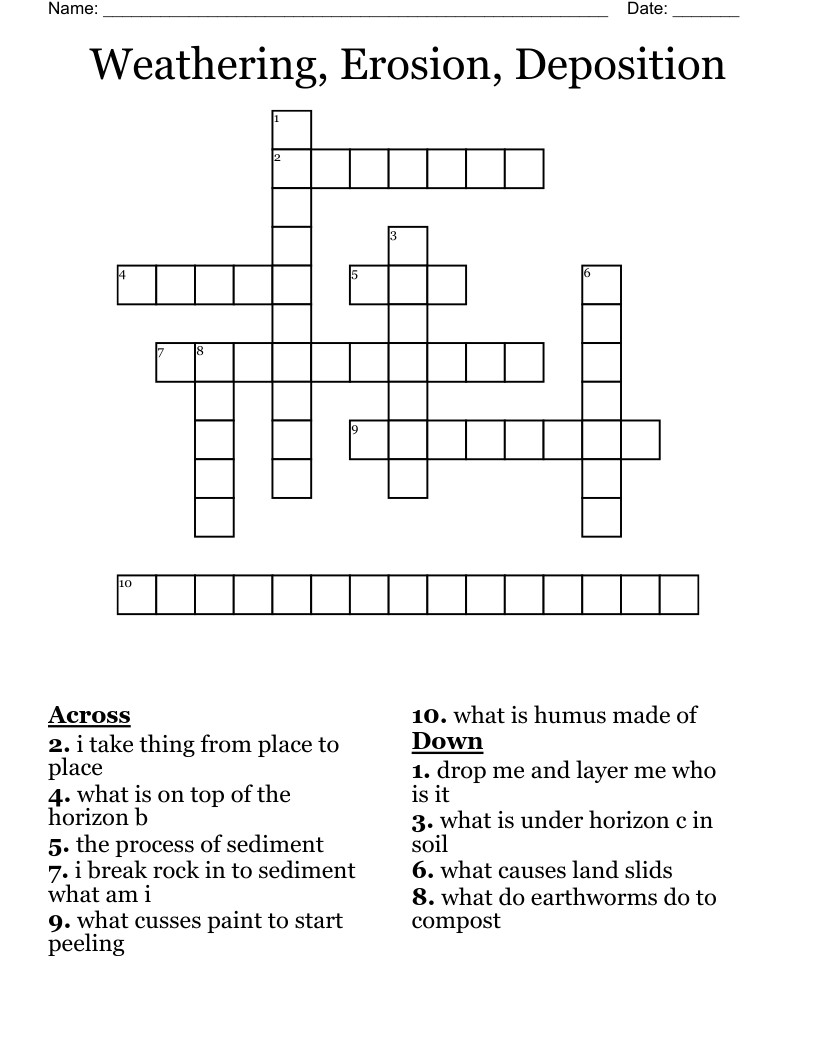 Weathering, Erosion, Deposition  Crossword