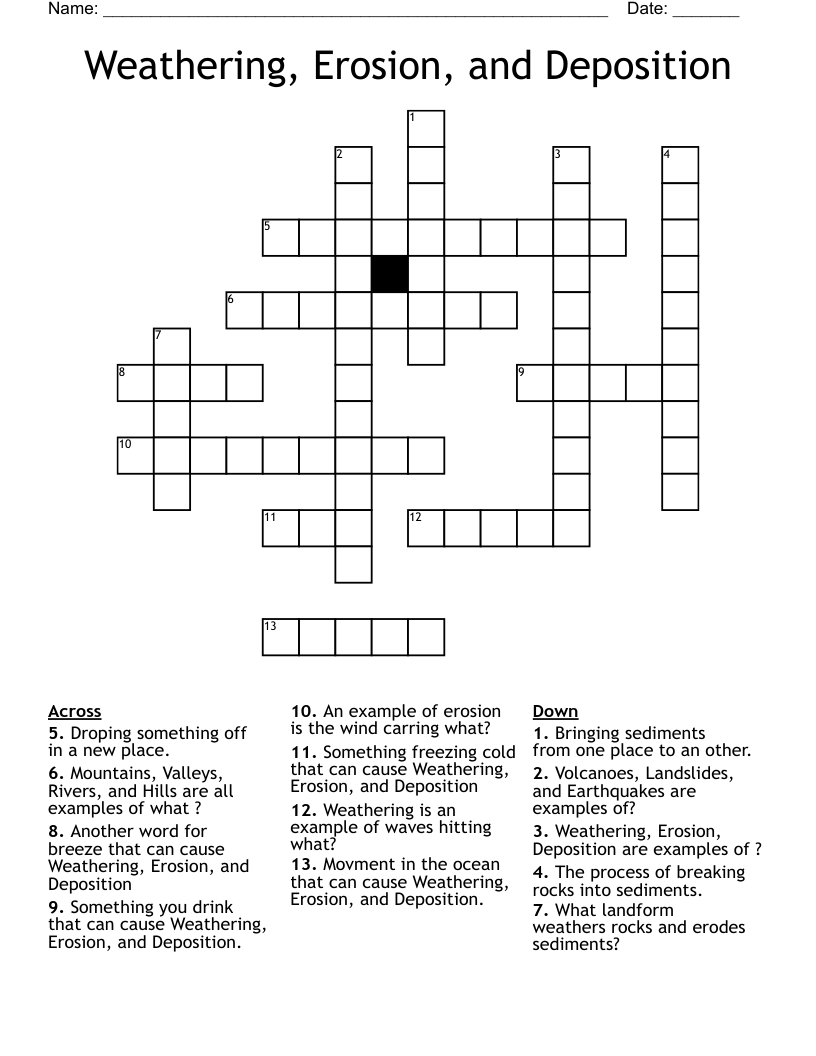 Weathering, Erosion, and Deposition Crossword