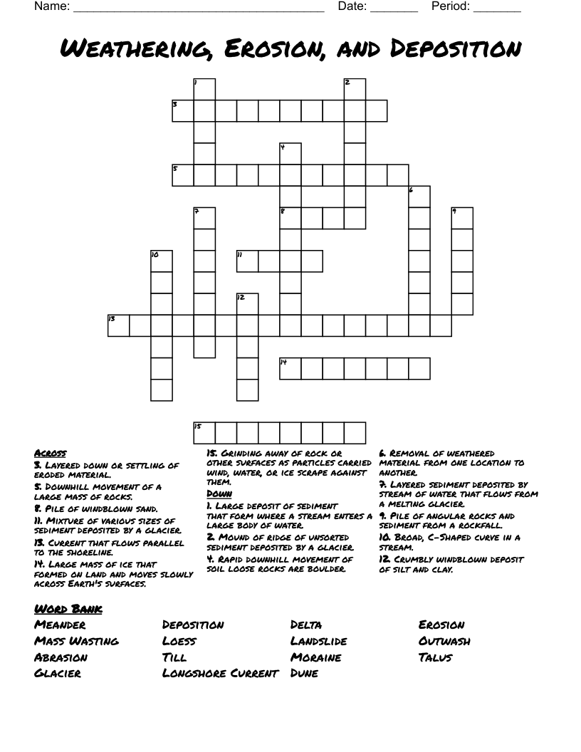 Weathering, Erosion, and Deposition Crossword