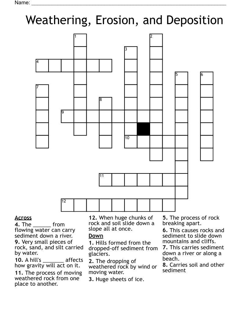 Weathering, Erosion, and Deposition Crossword