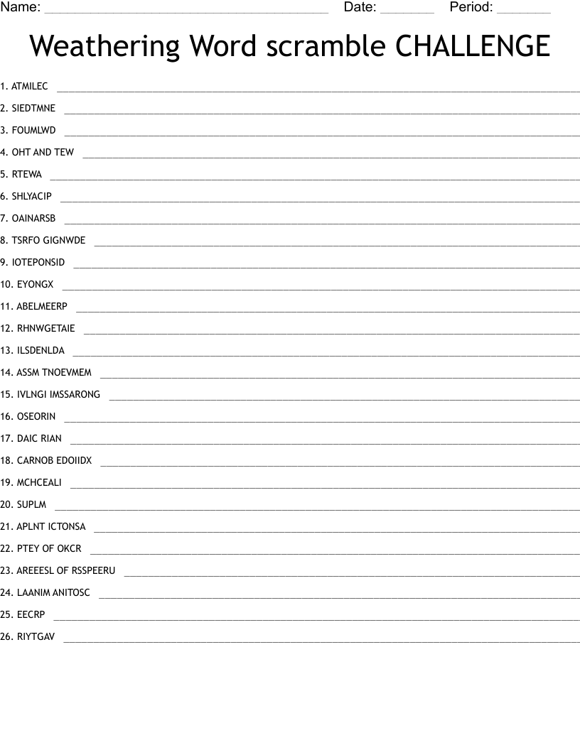Weathering Word scramble CHALLENGE