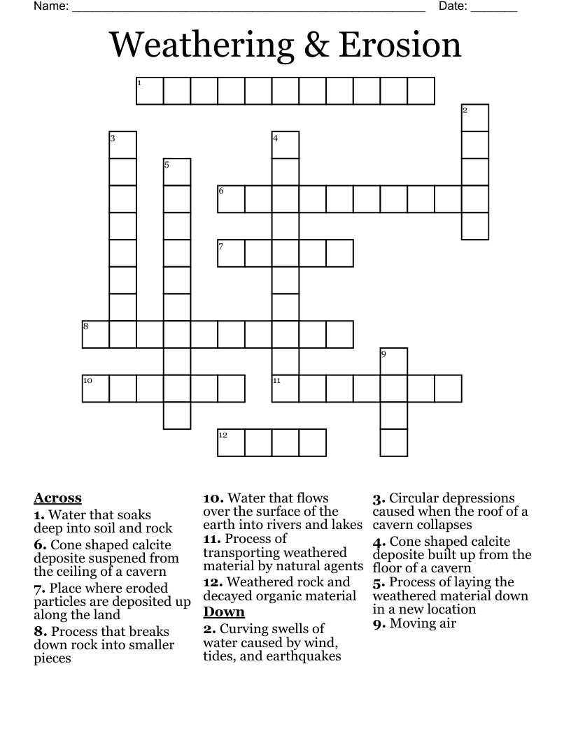 Weathering & Erosion Crossword