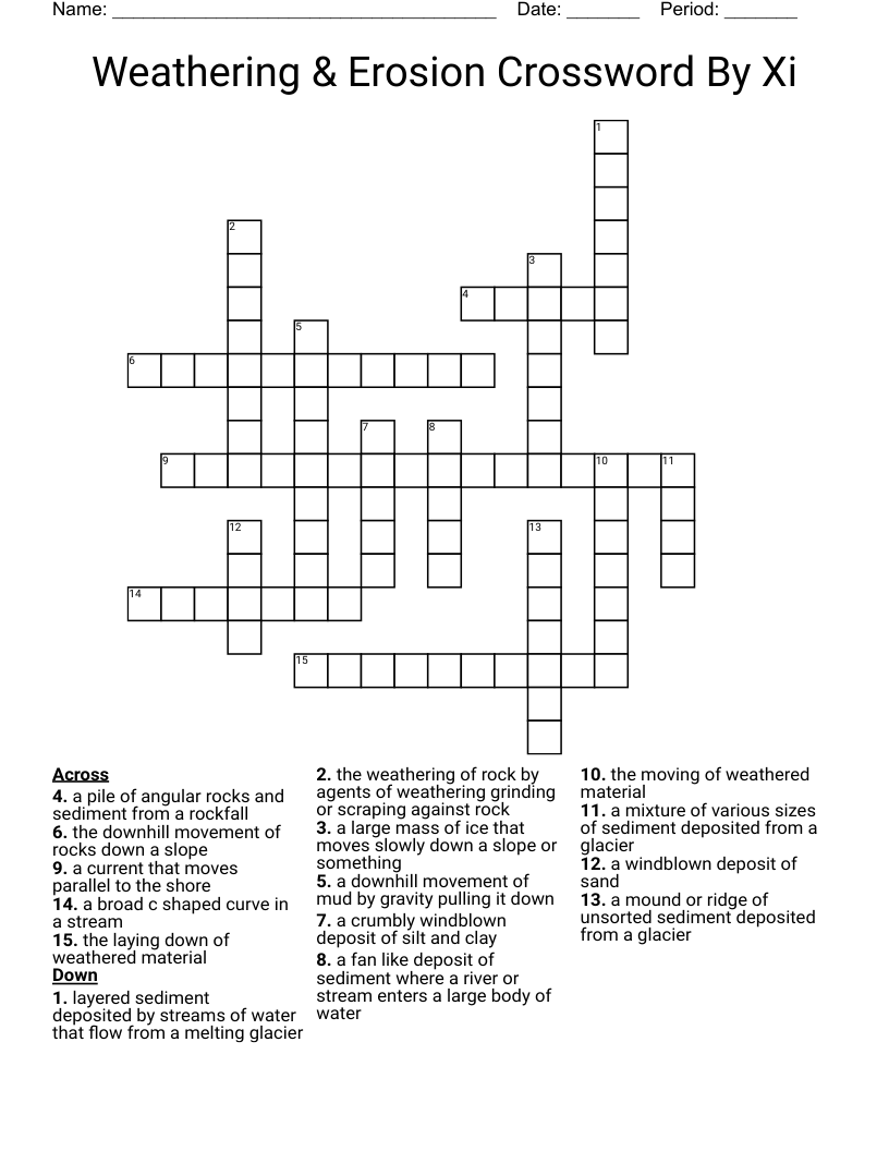 Weathering & Erosion Crossword By Xi