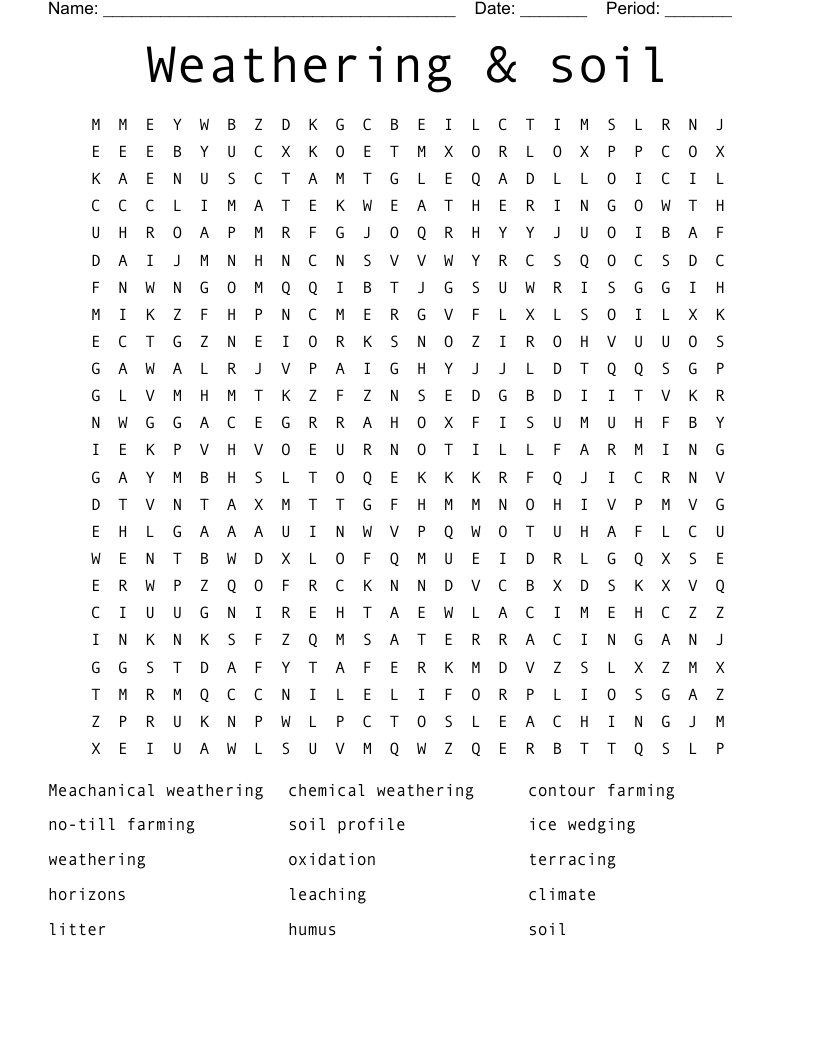Weathering & soil Word Search
