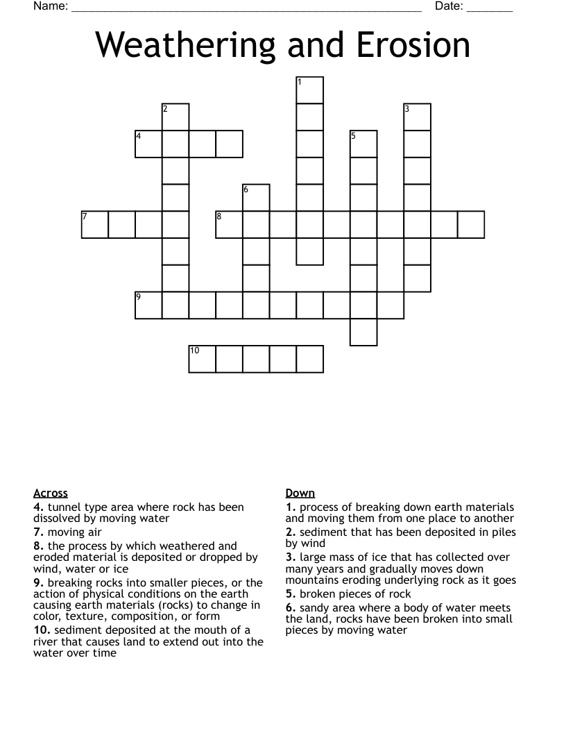 Weathering and Erosion Crossword