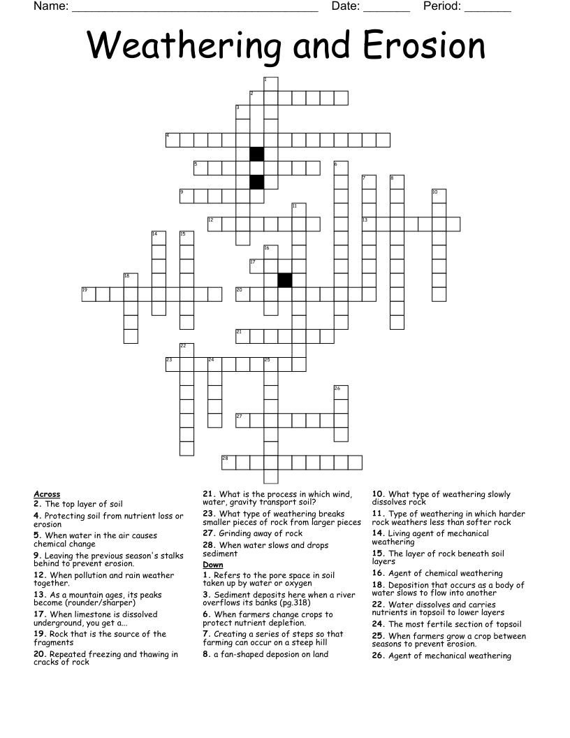 Weathering and Erosion Crossword