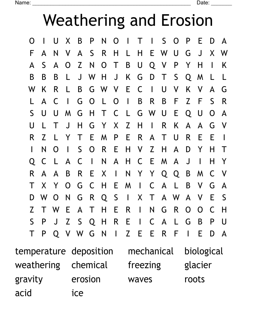 Weathering and Erosion Word Search
