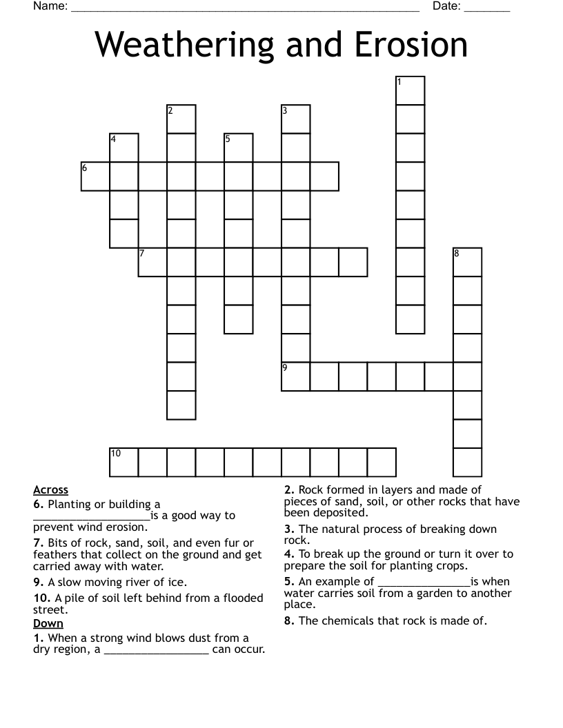 Weathering and Erosion Crossword