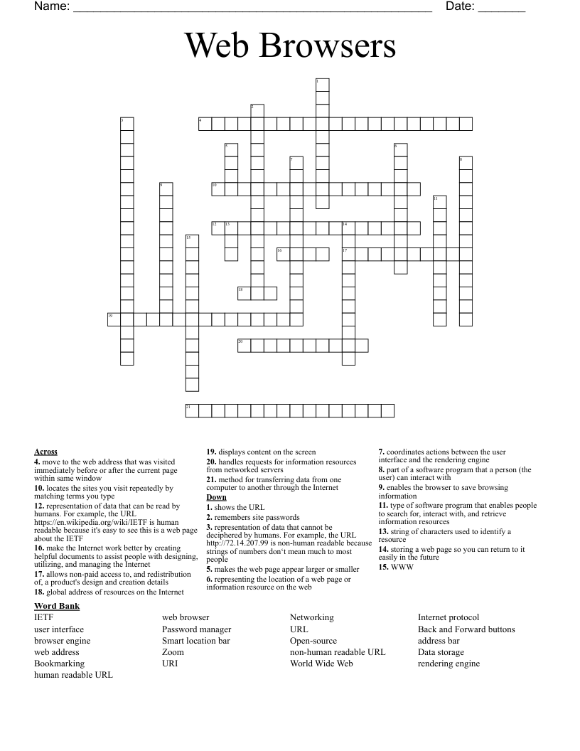 Web Browsers Crossword