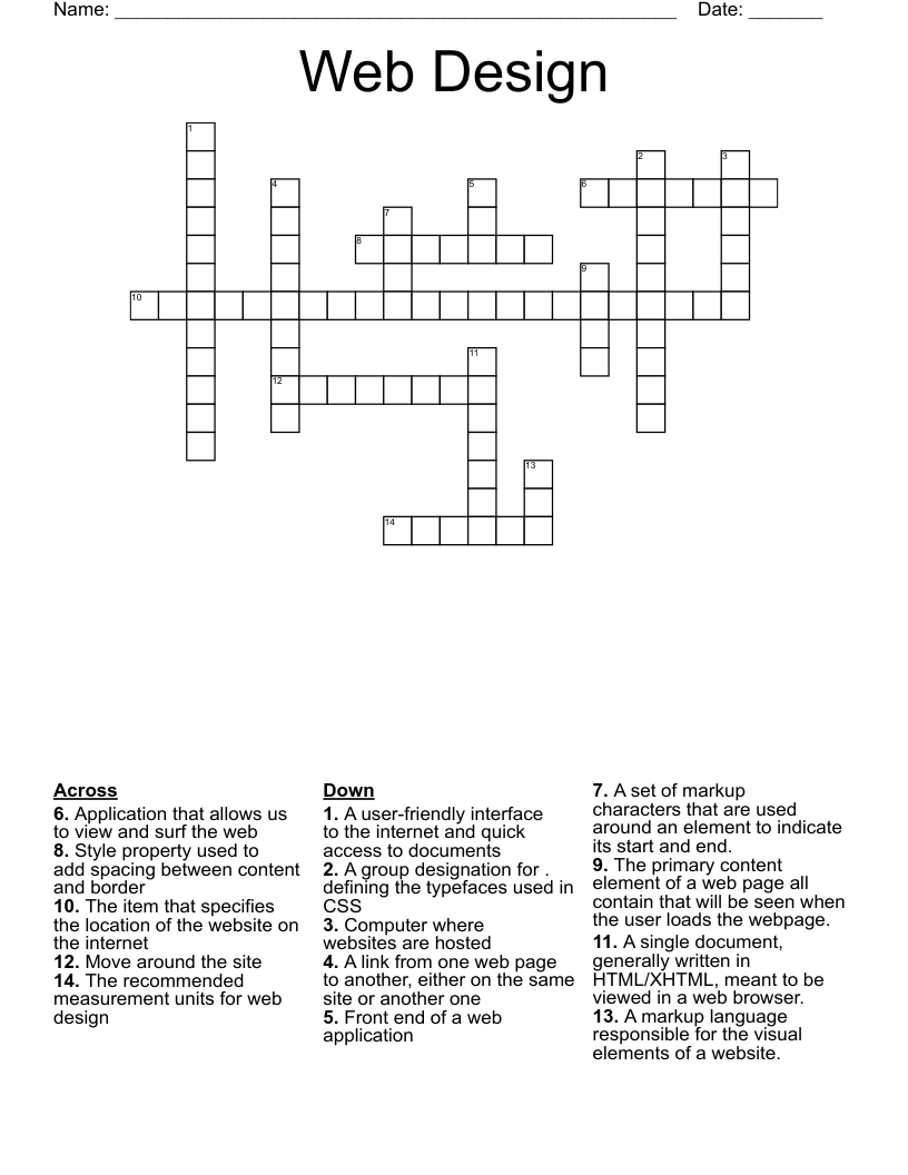 Web Design Crossword