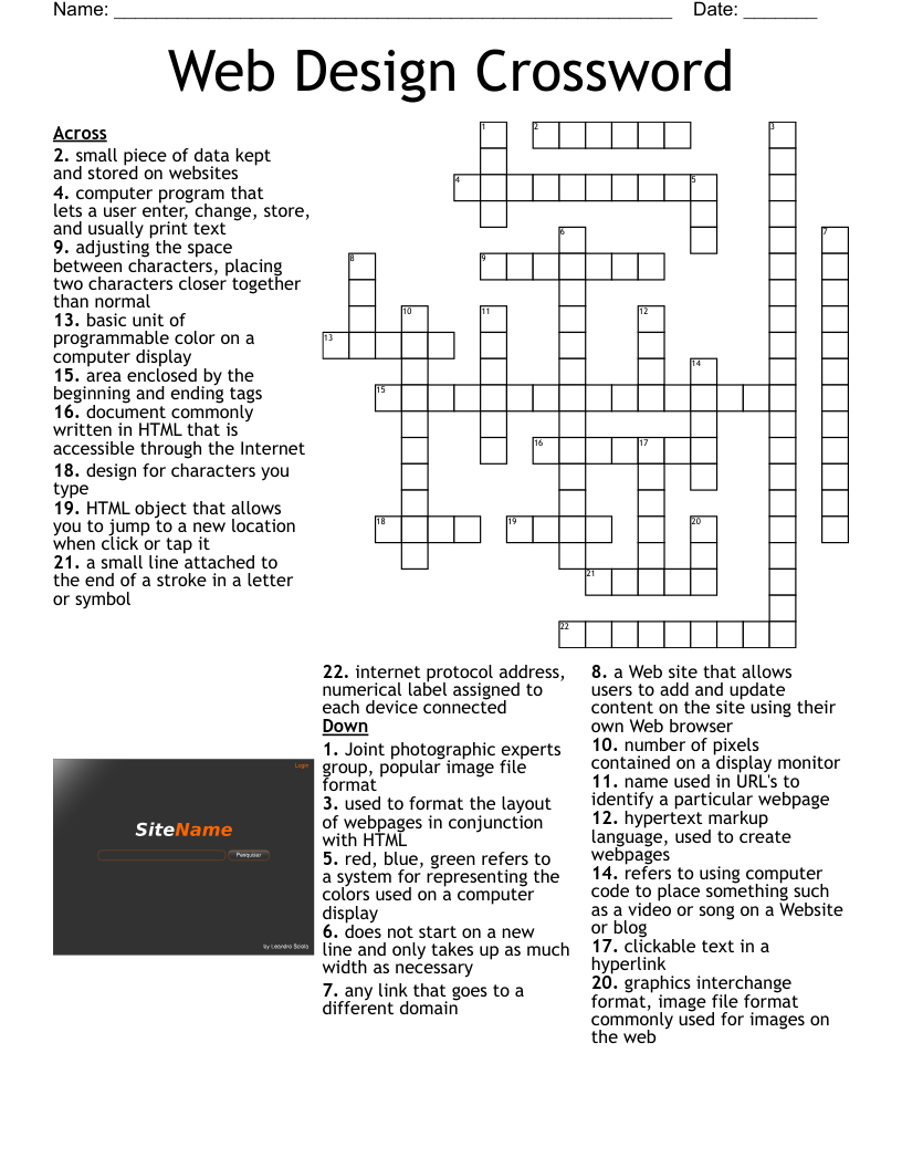 Web Design Crossword