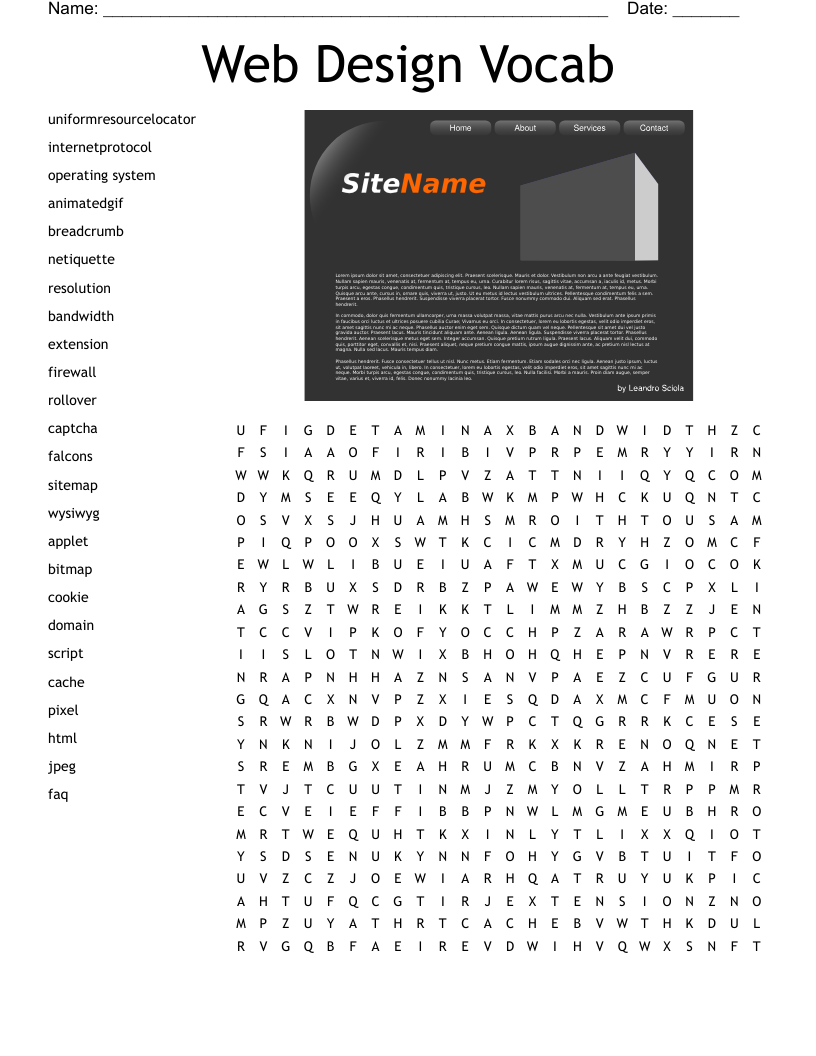 Web Design Vocab Word Search