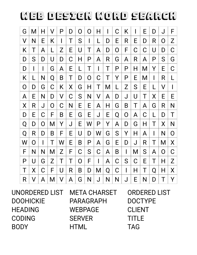 Web Design Word Search