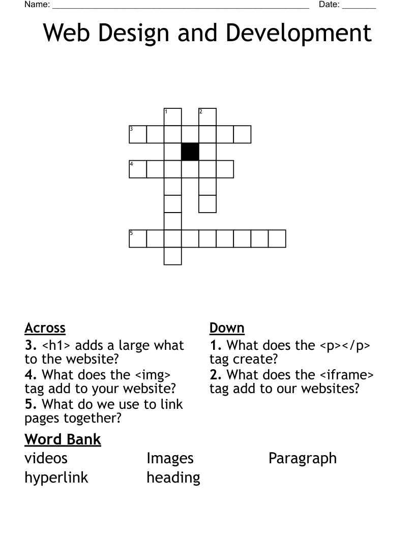 Web Design and Development Crossword