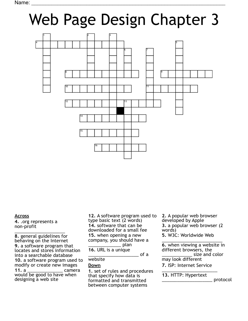 Web Page Design Chapter 3 Crossword