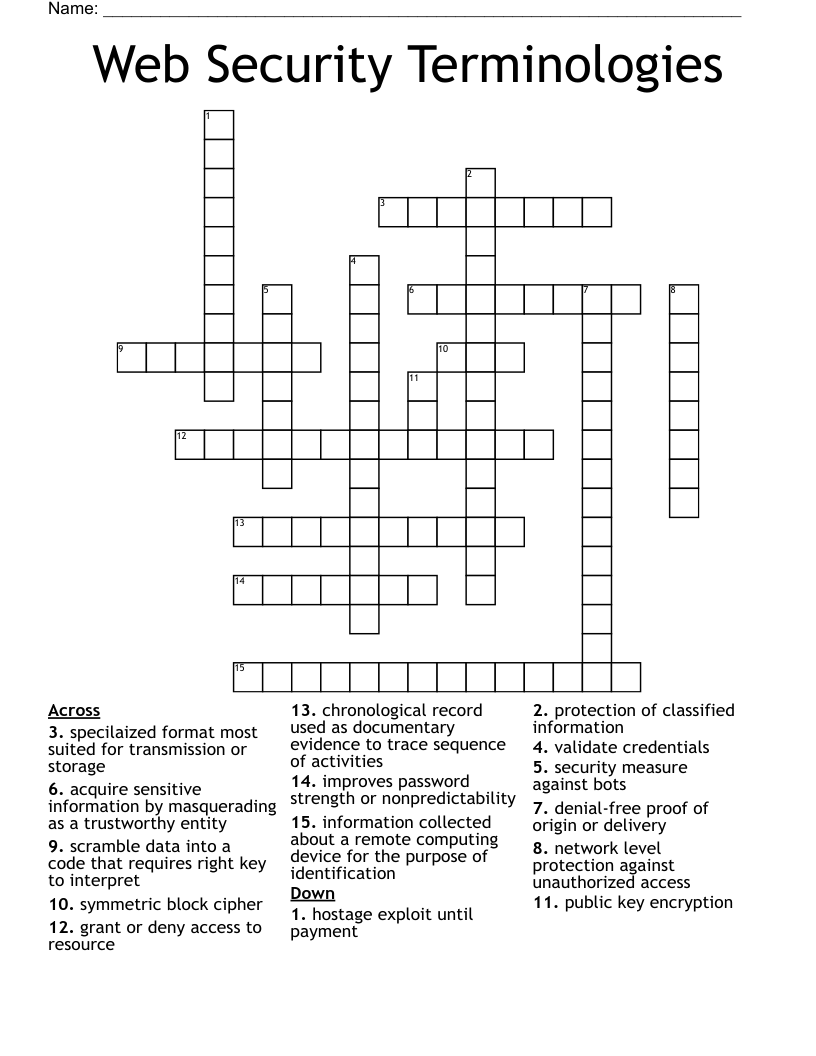 Web Security Terminologies Crossword