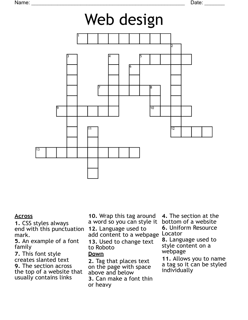 Web design Crossword