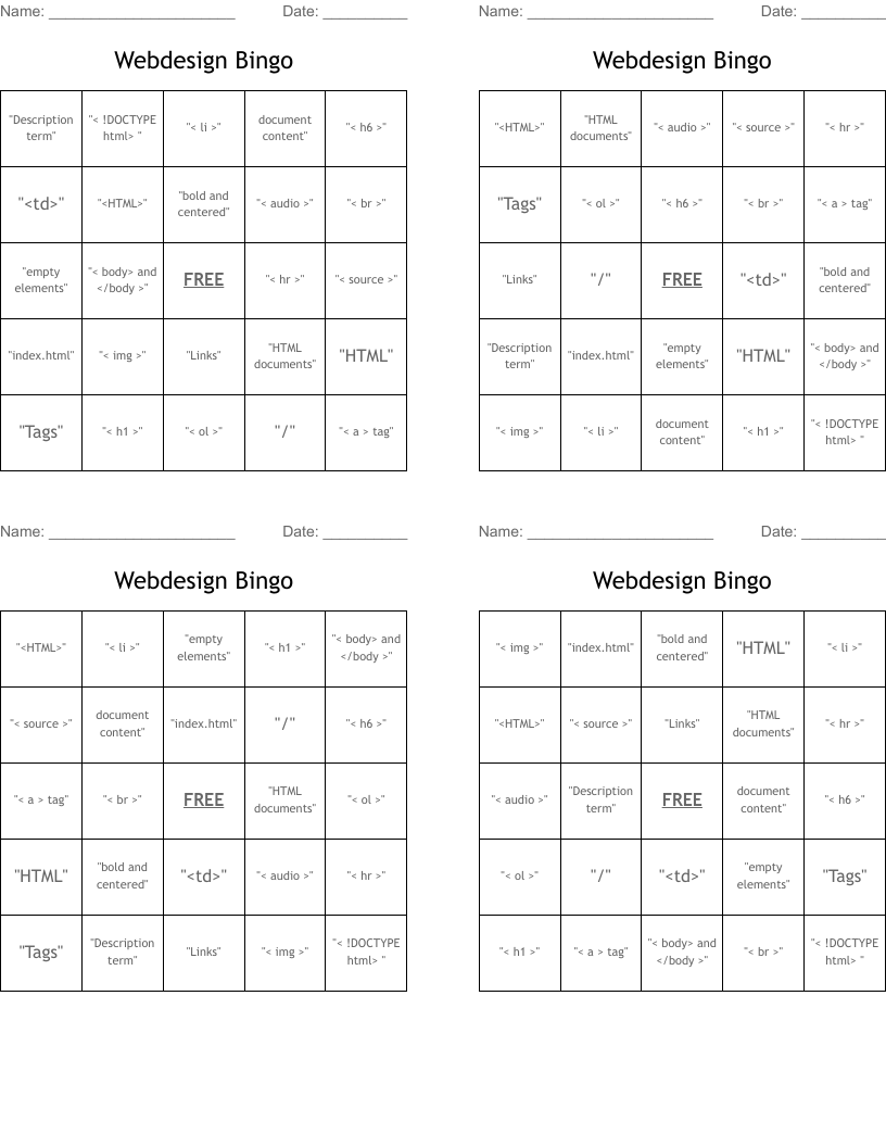 Webdesign Bingo