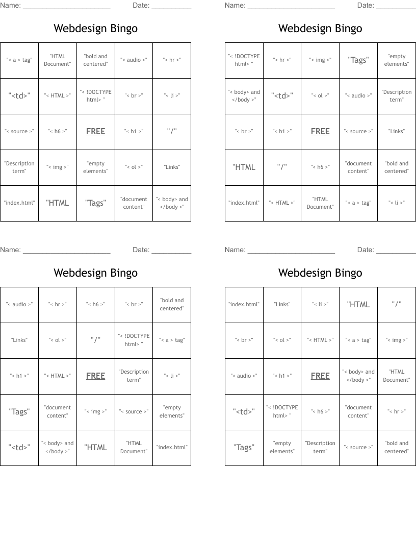 Webdesign Bingo