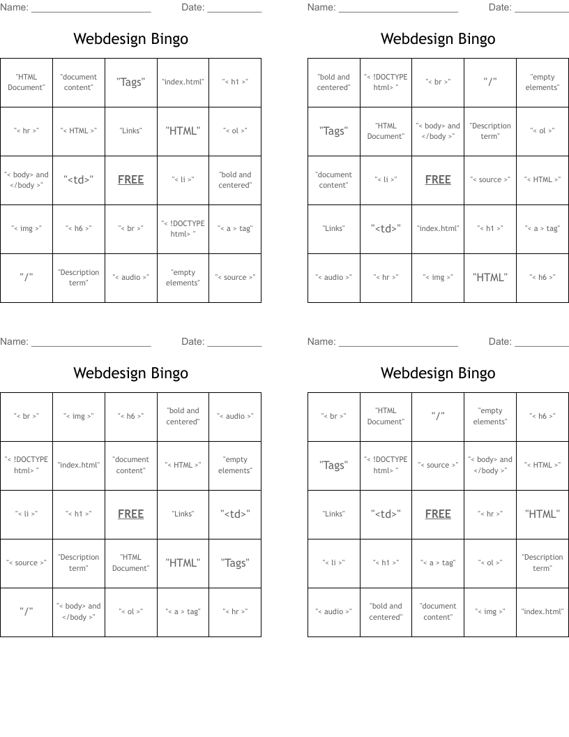 Webdesign Bingo