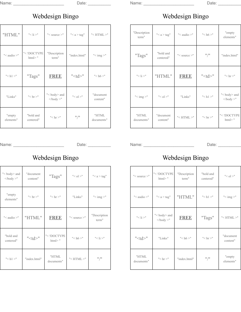 Webdesign Bingo 