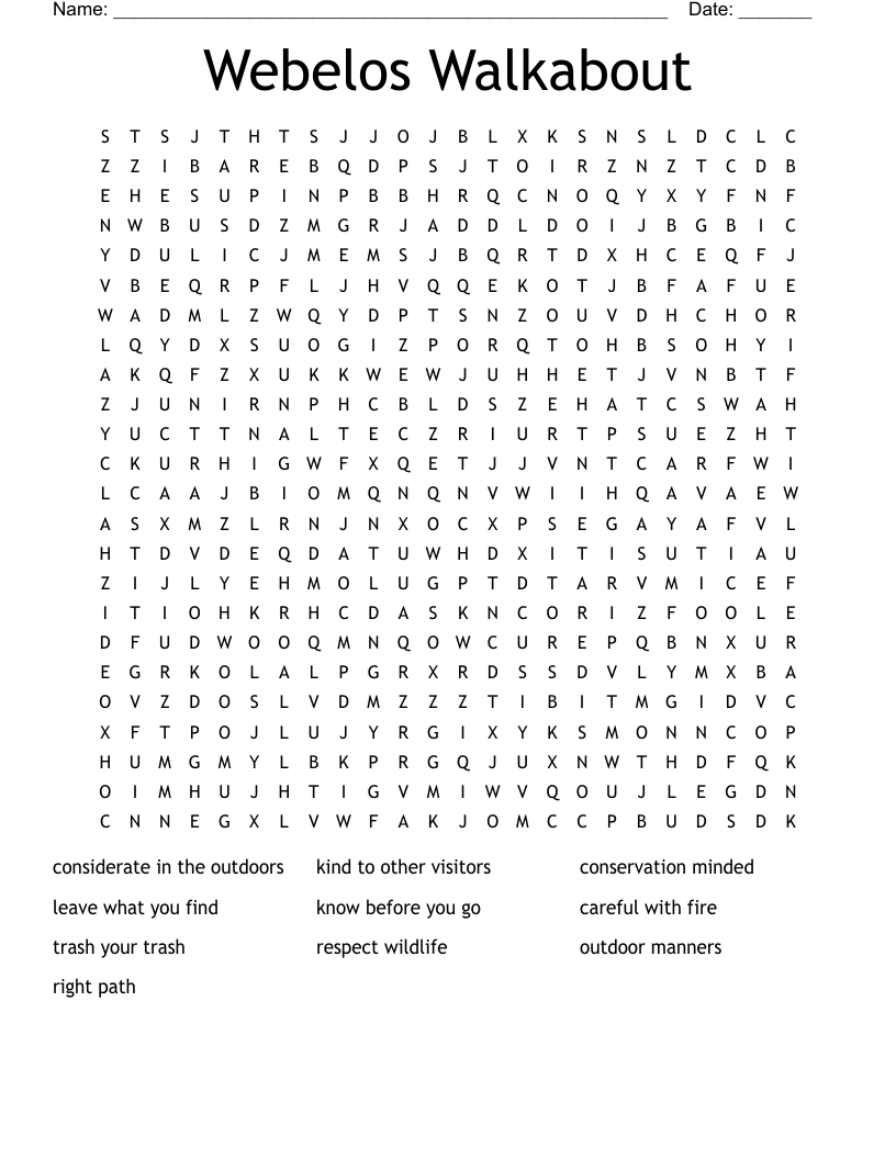 Webelos Walkabout Word Search