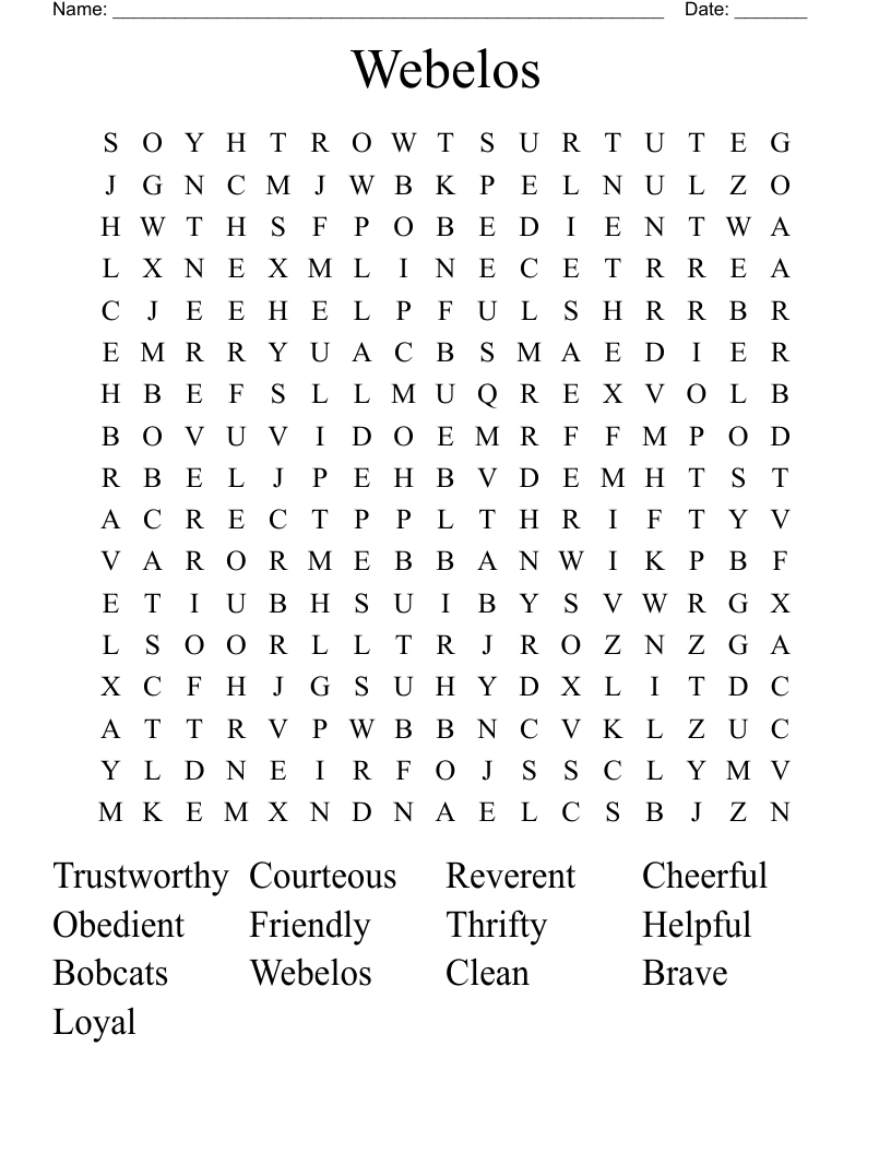 Webelos  Word Search