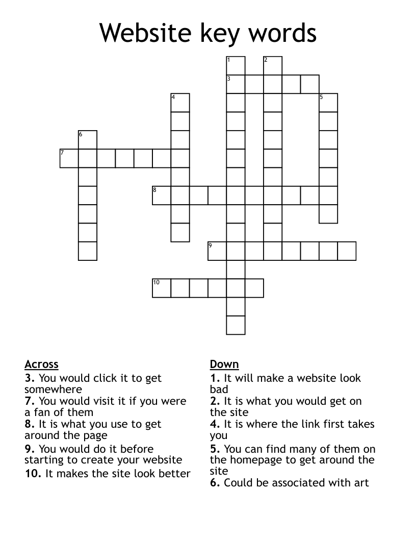 Website key words Crossword