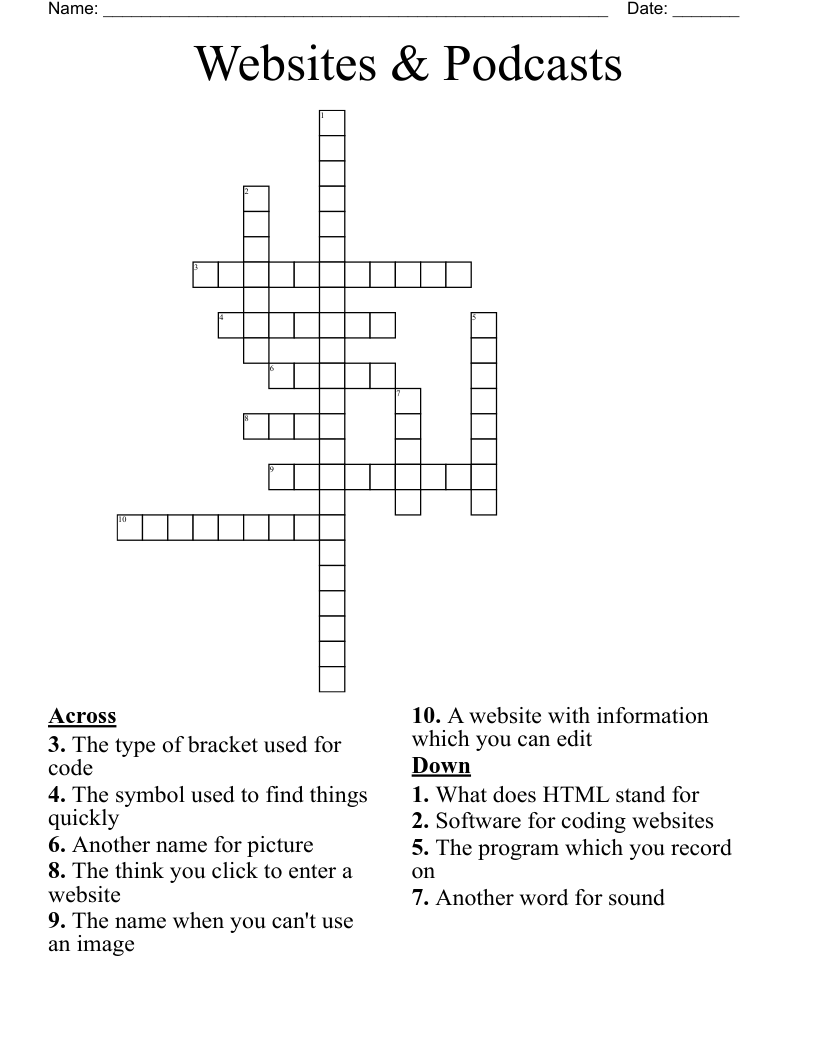 Websites & Podcasts Crossword