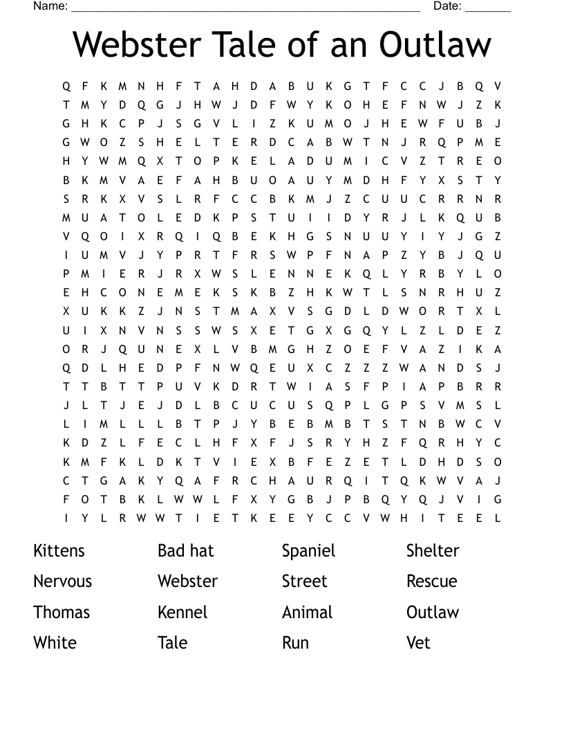 Webster  Tale of an Outlaw Word Search